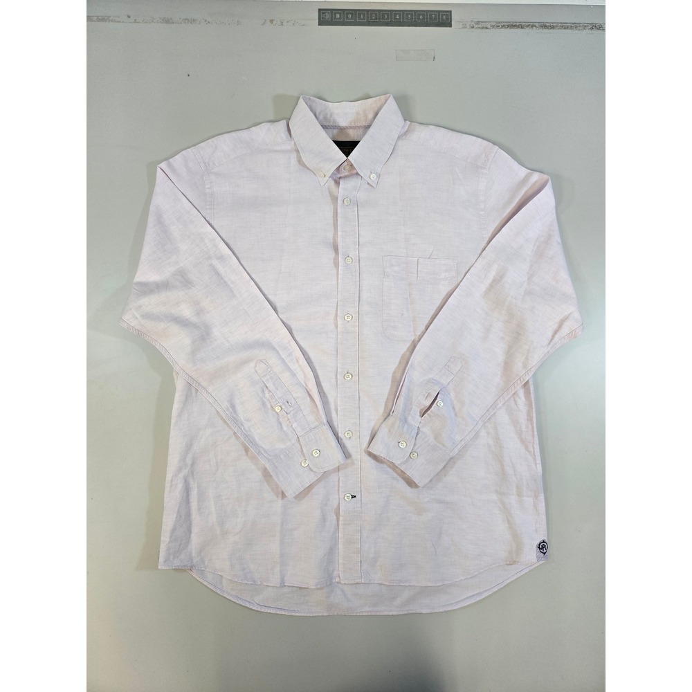 JL Powell Mens Pink Cotton Linen Blend Button Down Shirt Long Sleeve Large